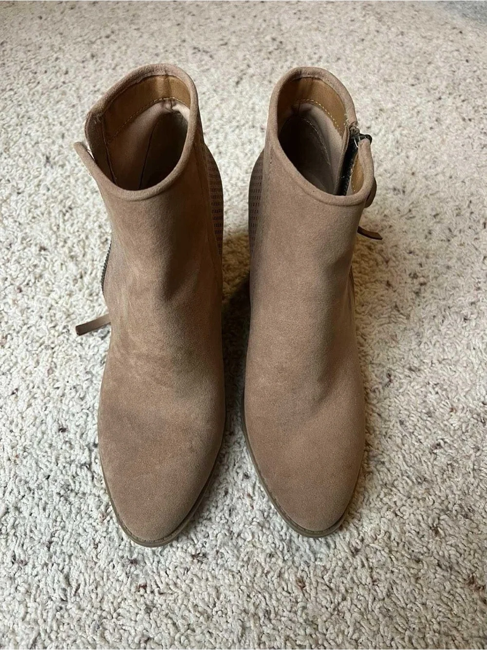 Women’s Taupe Block Heel Ankle Boots - Suede Finish